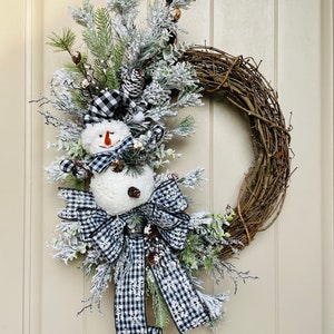 Handmade Christmas Wreath, Flocked Christmas Wreath, Snowman Wreath, Winter Wreath, Buffalo Plaid, Handmade Christmas Décor image 6