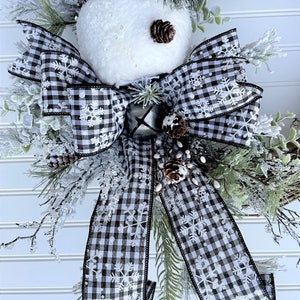 Handmade Christmas Wreath, Flocked Christmas Wreath, Snowman Wreath, Winter Wreath, Buffalo Plaid, Handmade Christmas Décor image 3