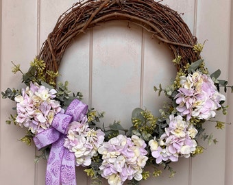 Spring, Hydrangea Wreath, Summer Wreath, Year Round Wreath, Front Door Wreath, Minimalist, Simple, Elegant, Wedding Gift!