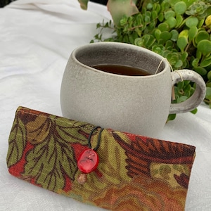 Linen floral tea wallet, travel tea organizer, tea caddy, great gift for tea lover