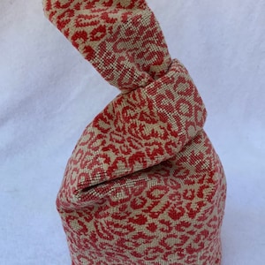 Pink Leopard velvet knot bag, animal print clutch, Japanese knot bag, pink velvet clutch