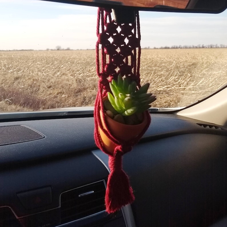 Mini Macrame Plant Hanger Car Accessories Rearview Mirror Etsy