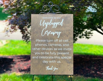 Unplugged Ceremony Sign, Rustic Unplugged Wedding Sign, Wood Wedding Welcome Sign. Welcome to Our Unplugged Ceremony