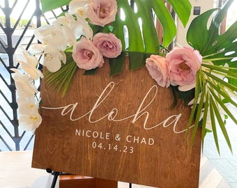 Aloha Wedding Welcome Sign, Hawaiian Tropical Ceremony, Custom Wood