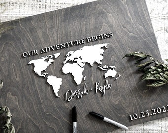 3D World Map Wedding Guest Book Alternative, Our Adventure Awaits Guestbook, Wood 3D Guest Book Sign, Geography Guestbook, Map Wedding Sign