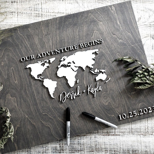 3D World Map Wedding Guest Book Alternative, Our Adventure Awaits Guestbook, Wood 3D Guest Book Sign, Geography Guestbook, Map Wedding Sign