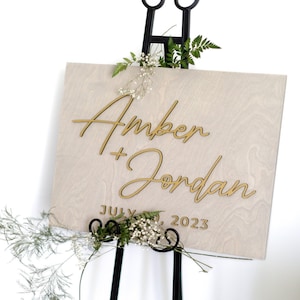 Wedding Welcome Sign, Custom 3D Gold Wood Wedding Sign, Minimalist Ceremony Sign, Modern Reception Sign, Personalized Name Sign image 3