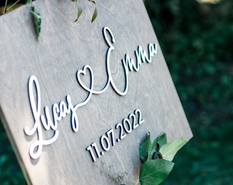 3D Wedding Welcome Connecting Heart Name Sign, Custom Wood Wedding Sign, Wedding Signage, Reception Sign, Heart Connecting, Welcome Board