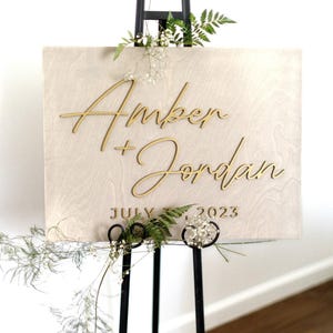 Wedding Welcome Sign, Custom 3D Gold Wood Wedding Sign, Minimalist Ceremony Sign, Modern Reception Sign, Personalized Name Sign