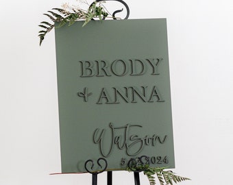 3D Minimalist Wedding Welcome Sign, Custom Wood Wedding Sign, Olive Wedding Decor, Monochrome Minimalist wedding signage, Wedding Name Board