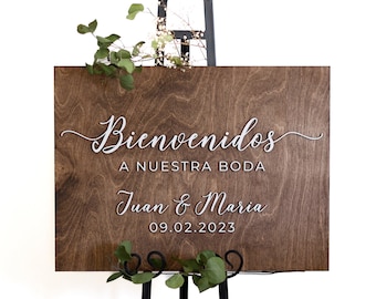 Bienvenidos Welcome Sign - Custom Wood Wedding Sign - Spanish Sign - 3D wedding signage - 3D Espanol Wedding Name Board