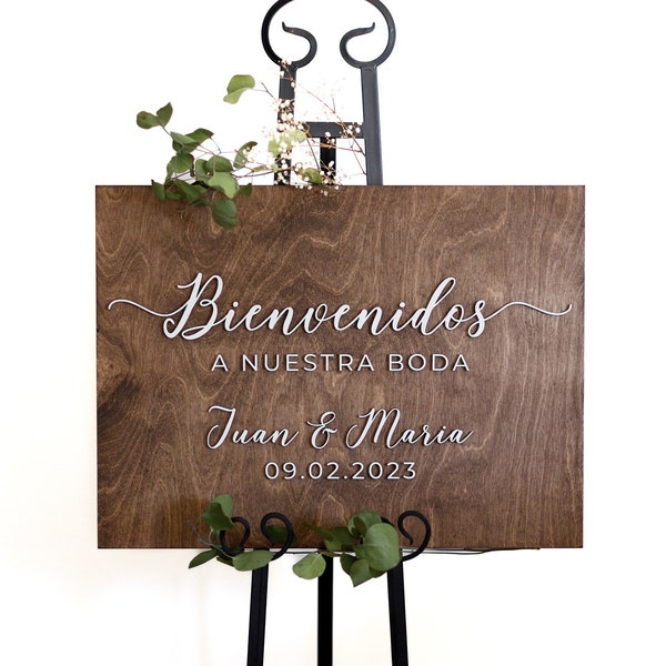 Bienvenidos Welcome Sign - Custom Wood Wedding Sign - Spanish Sign - 3D wedding signage - 3D Espanol Wedding Name Board