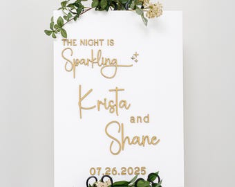 Letrero 3D "La noche brilla" • Letrero de boda de madera personalizado con nombres y fecha
