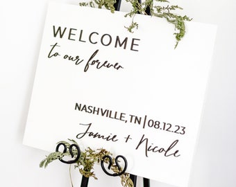 Minimalist Wedding Welcome Sign, Custom 3D Wood Wedding Sign, Welcome to Our Forever Sign, White Wedding signage, Location Wedding Board