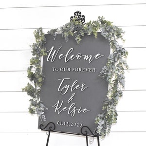 Painted 3D Wedding Welcome Sign - Custom Wood Wedding Sign - Welcome to Our Forever Sign - Dark Grey Sign - White