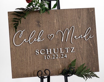 Wedding Welcome Name Sign, Heart Name Sign, Custom 3D Wood Wedding Sign, Ceremony Entrance Sign, Reception Sign