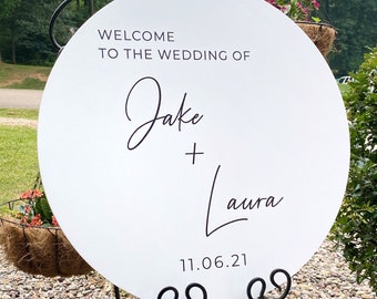 Round Wedding Welcome Sign, Custom Wedding Name Circle Sign, Ceremony Entrance Sign