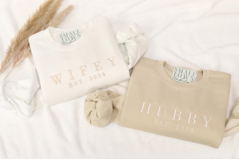 Wifey & Hubby Sweatshirt, Personalized Embroidered Shirt, Custom Hoodie, His and Hers, Gift for Her, Engagement Gift, Wedding Gift