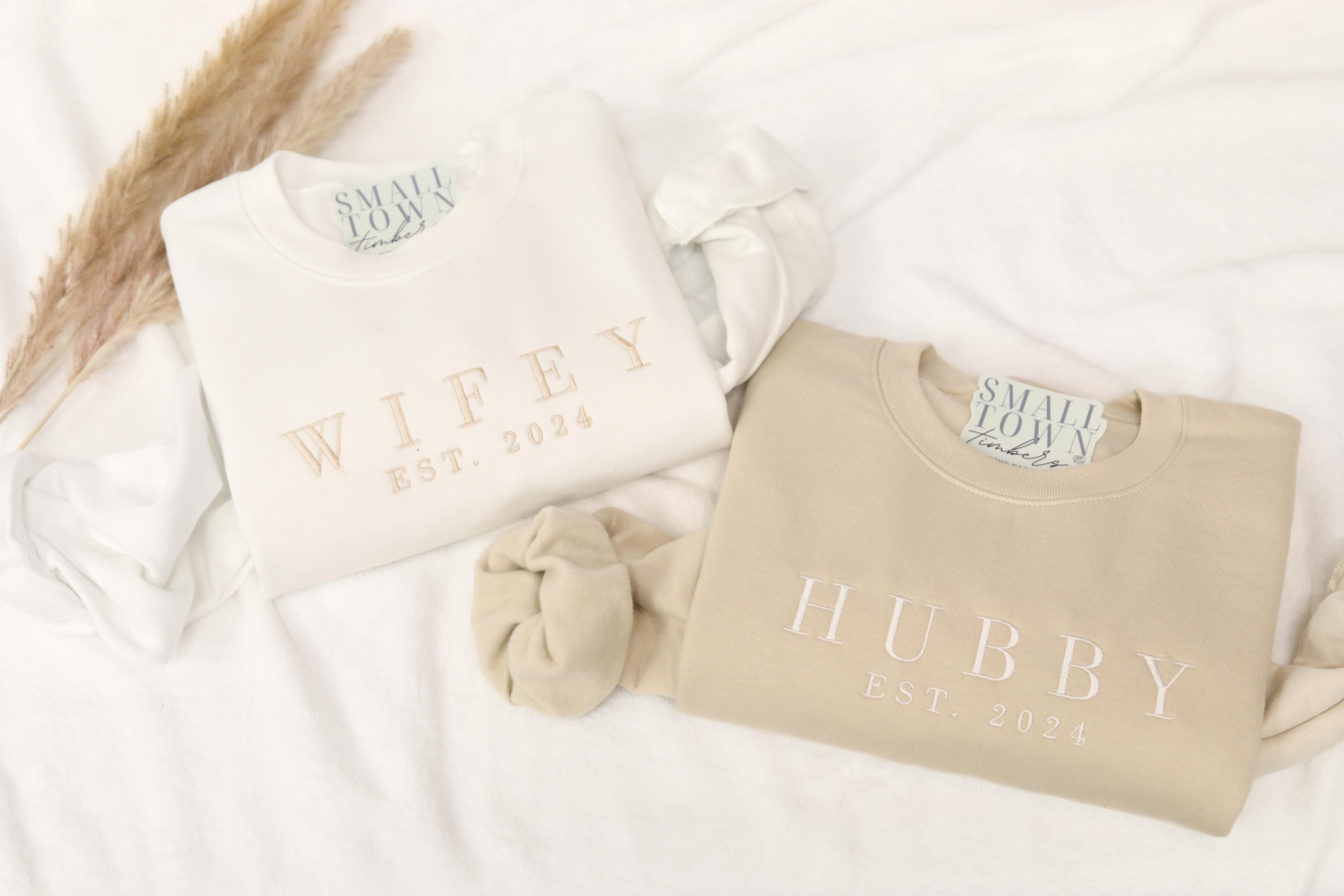 Wifey & Hubby Sweatshirt, Personalized Embroidered Shirt, Custom Hoodie, His and Hers, Gift for Her, Engagement Gift, Wedding Gift