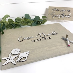 3D Wedding Guest Book Alternative - Beach Wedding Guest book - Wooden 3D Guest Book Sign - Unique Wood Guestbook - Seashell Wedding Sign