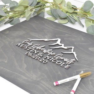 3D Wedding Guest Book Alternative - Our Adventure Awaits Guestbook - Wood 3D Guest Book Sign - Unique Wood Guestbook - Mountain Wedding Sign