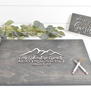 3D Mountain Guest Book Alternative - Our Adventure Awaits Guestbook - Wood 3D Guest Book Sign - Unique Wood Guestbook -  Wedding Sign