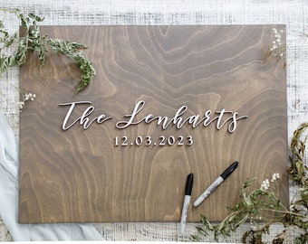 3D Wedding Guest Book Alternative - Wood 3D Guest Book Sign - Unique Wood Guestbook - Last Name Guest book