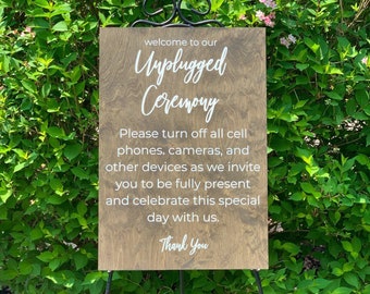 Unplugged Ceremony Sign, Wood Wedding Sign, Wedding Welcome Sign. Welcome to Our Unplugged Ceremony