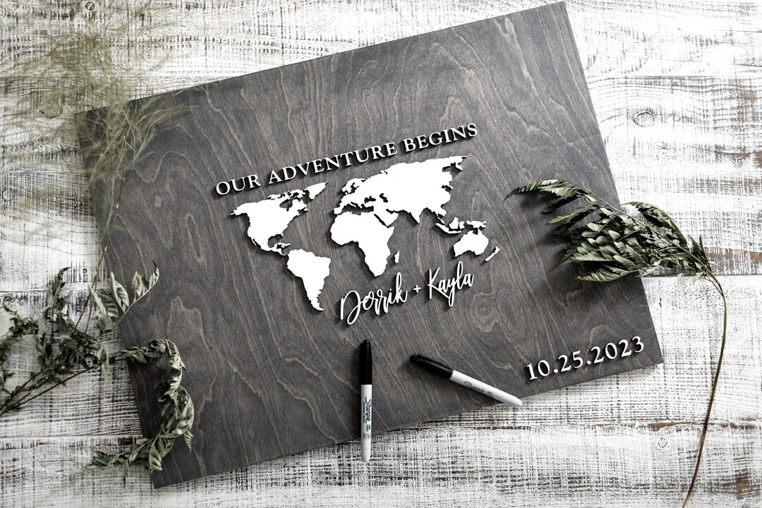 3D World Map Wedding Guest Book Alternative, Our Adventure Awaits ...