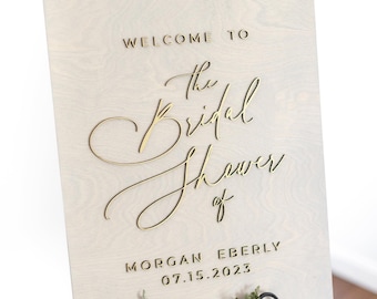 Bridal Shower Welcome Sign, Custom 3D Gold Wood Wedding Sign, Minimalist Bridal Shower Sign, Modern Wood Sign, Personalized Shower Sign