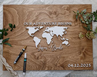 World Map Wedding Guest Book Alternative Sign, Our Adventure Begins Guestbook, Geography Guestbook, Travel Wedding Theme