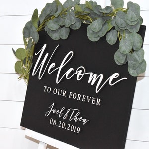 Painted 3D Wedding Welcome Sign, Custom Wood Wedding Signage, Welcome to Our Forever Sign, White Champagne Sign board image 8