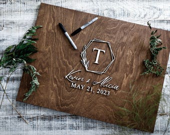 3D Wooden Hexagon Wedding Guest Book Alternative – Rustic Sign