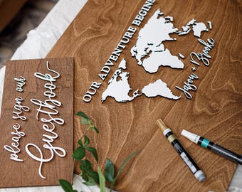 3D World Map Wedding Guest Book Alternative, Our Adventure Awaits Guestbook, Wood 3D Guest Book Sign, Geography Guestbook, Map Wedding Sign