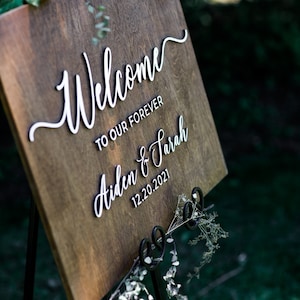 3D Wedding Welcome Sign Custom Wood Wedding Sign Welcome to Our Forever Sign 3D wedding signage 3D Wedding Name Board image 3