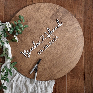 Round 3D Wedding Guest Book Alternative, Connected Heart Guest Book, Circle Wood 3D Guest Book Sign, Unique Wood Guestbook, Names with Heart image 2