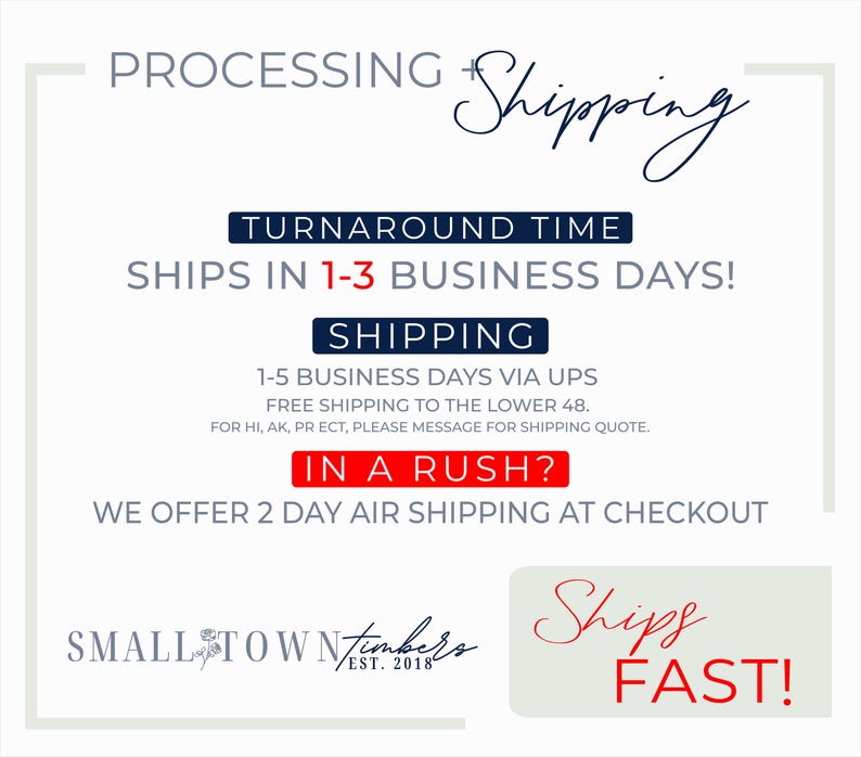 The image is a promotional advertisement for shipping services, featuring text that highlights the turnaround time, shipping options, and a rush offer.