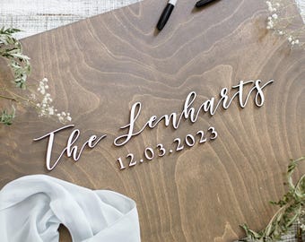 3D Wedding Guest Book Alternative - Wood 3D Guest Book Sign - Unique Wood Guestbook - Last Name Guest book