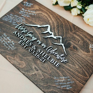 3D Wedding Guest Book Alternative - Our Adventure Awaits Guestbook - Wood 3D Guest Book Sign - Unique Wood Guestbook - Mountain Wedding Sign