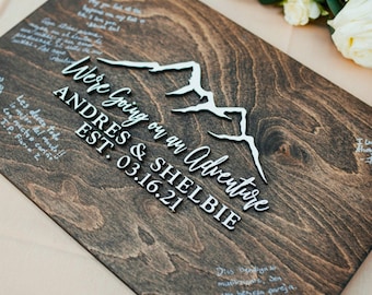 3D Wedding Guest Book Alternative - Our Adventure Awaits Guestbook - Wood 3D Guest Book Sign - Unique Wood Guestbook - Mountain Wedding Sign