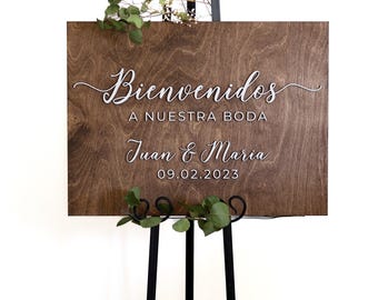 Bienvenidos Welcome Sign - Custom Wood Wedding Sign - Spanish Sign - 3D wedding signage - 3D Espanol Wedding Name Board
