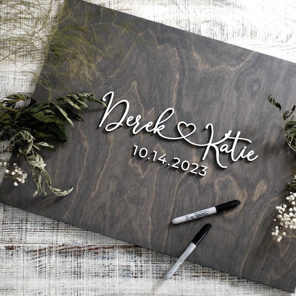 3D Wedding Guest Book Alternative, Heart Guest Book, Wood 3D Guest Book Sign, Unique Wood Guestbook, Names with Heart Wedding Signage