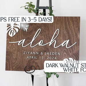 Letrero de boda Aloha, letrero de boda hawaiano de madera 3D, letrero de ceremonia personalizado, boda de destino, decoración de boda tropical, temática de playa imagen 3