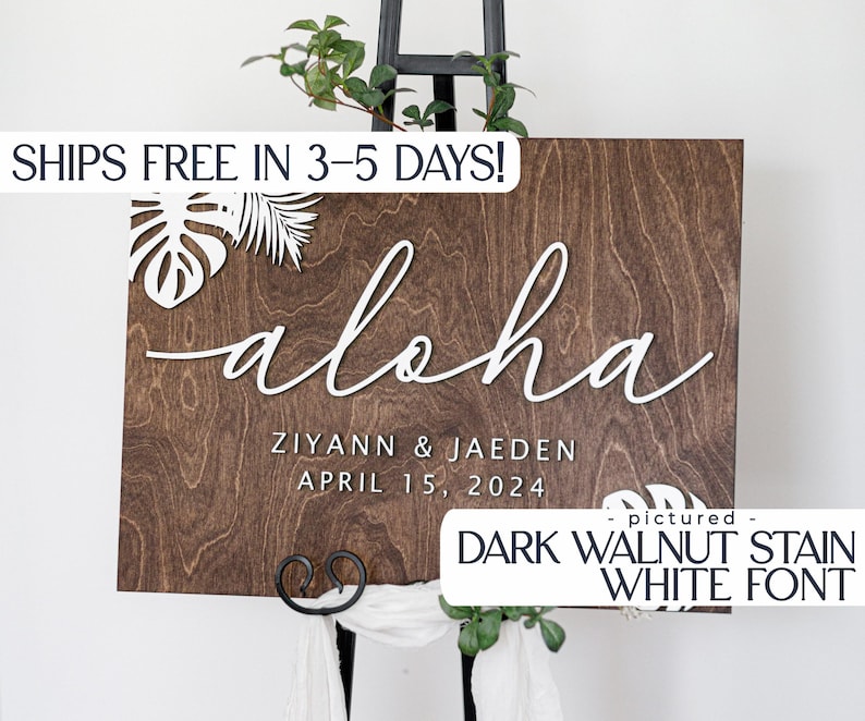 Letrero de boda Aloha, letrero de boda hawaiano de madera 3D, letrero de ceremonia personalizado, boda de destino, decoración de boda tropical, temática de playa imagen 3