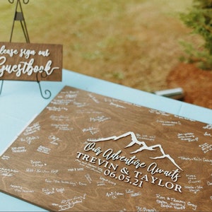 3D Wedding Guest Book Alternative - Our Adventure Awaits Guestbook - Wood 3D Guest Book Sign - Unique Wood Guestbook - Mountain Wedding Sign
