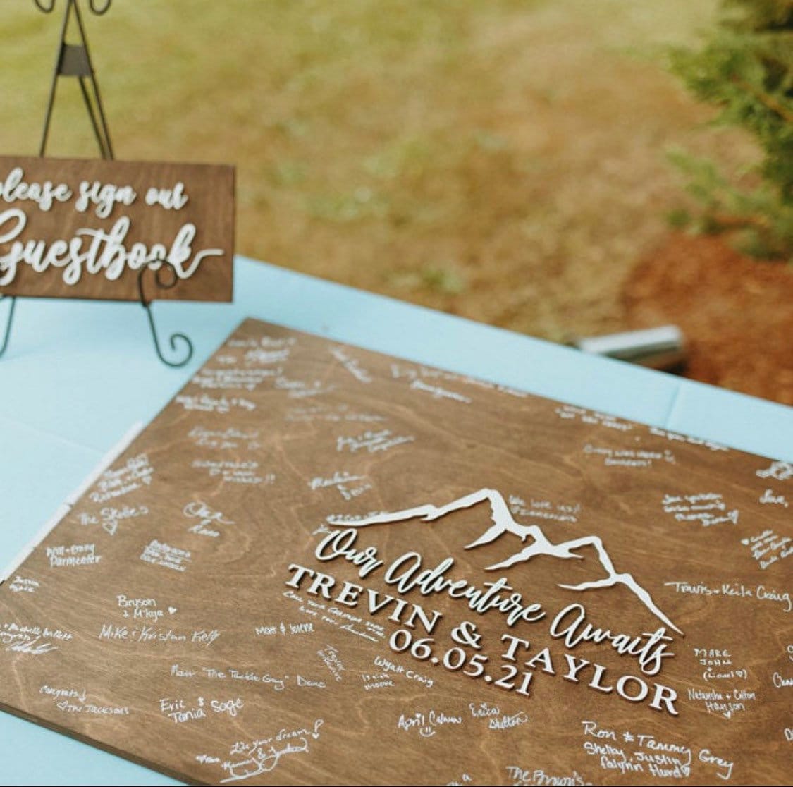 3D Wedding Guest Book Alternative - Our Adventure Awaits Guestbook - Wood 3D Guest Book Sign - Unique Wood Guestbook - Mountain Wedding Sign
