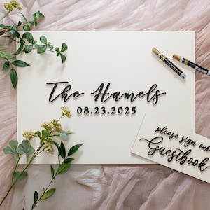 3D Wedding Guest Book Sign, Wood 3D Guest Book Sign, Unique Wood Guestbook, Ivory Guest book Alternative, Personalized Sign in Book