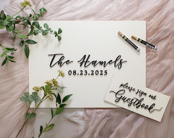3D Wedding Guest Book Sign, Wood 3D Guest Book Sign, Unique Wood Guestbook, Ivory Guest book Alternative, Personalized Sign in Book