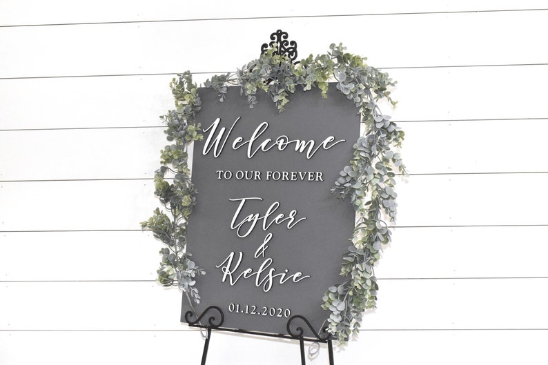 Painted 3D Wedding Welcome Sign, Custom Wood Wedding Signage, Welcome to Our Forever Sign, White Champagne Sign board image 2