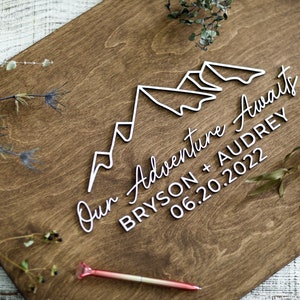 3D Mountain Guest Book Alternative - Our Adventure Awaits Guestbook - Wood 3D Guest Book Sign - Unique Wood Guestbook - Geometric Wedding